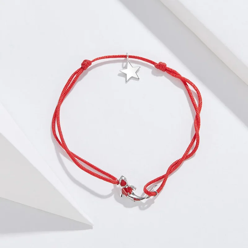 (bilde for) Pandora-stil rødt tau med sølv Lucky Carp-armbånd - SCB145 - Vis 4
