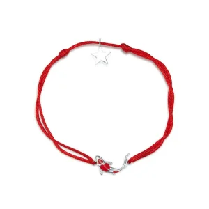 (bilde for) Pandora-stil rødt tau med sølv Lucky Carp-armbånd - SCB145