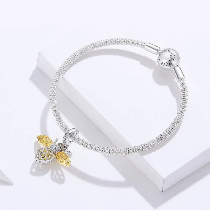 (bilde for) Pandora-stil sølv- og gullbelagt hardtarbeidende og nydelig bee mesh-armbånd - S - Vis 4