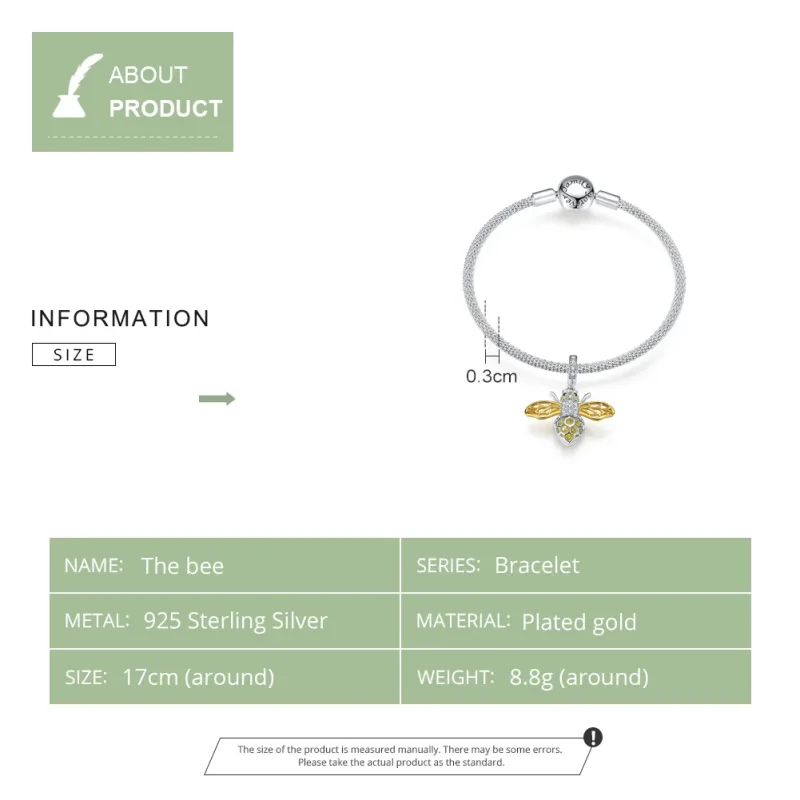 (bilde for) Pandora-stil sølv- og gullbelagt hardtarbeidende og nydelig bee mesh-armbånd - S - Vis 5