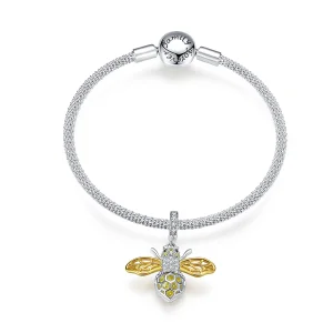 (bilde for) Pandora-stil sølv- og gullbelagt hardtarbeidende og nydelig bee mesh-armbånd - SCB830
