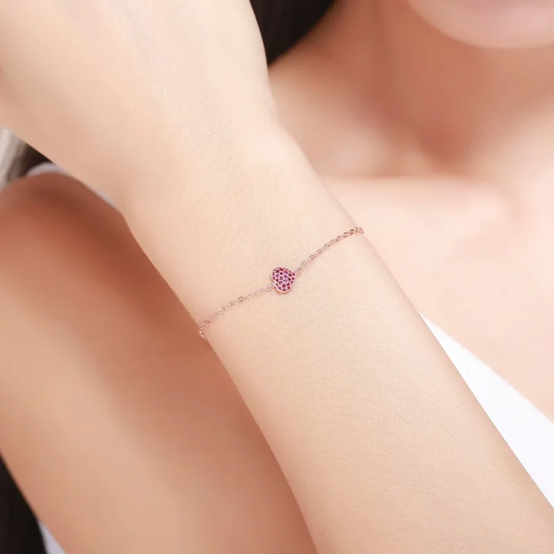 (bilde for) Pandora Style Rose Gold Elegant Heart Chain Armbånd - SCB050 - Vis 2