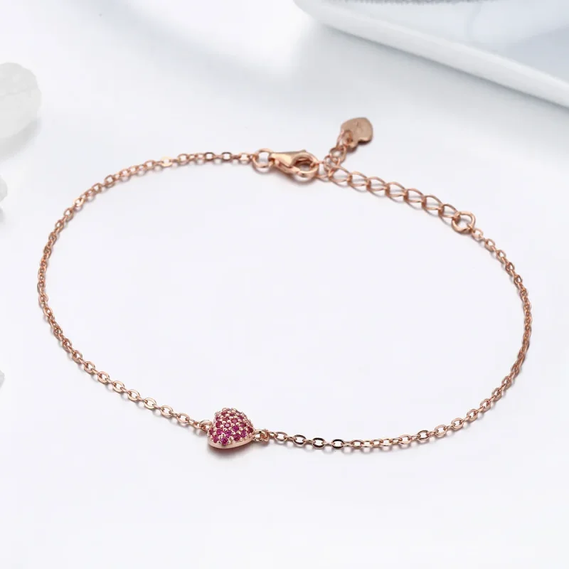 (bilde for) Pandora Style Rose Gold Elegant Heart Chain Armbånd - SCB050 - Vis 3
