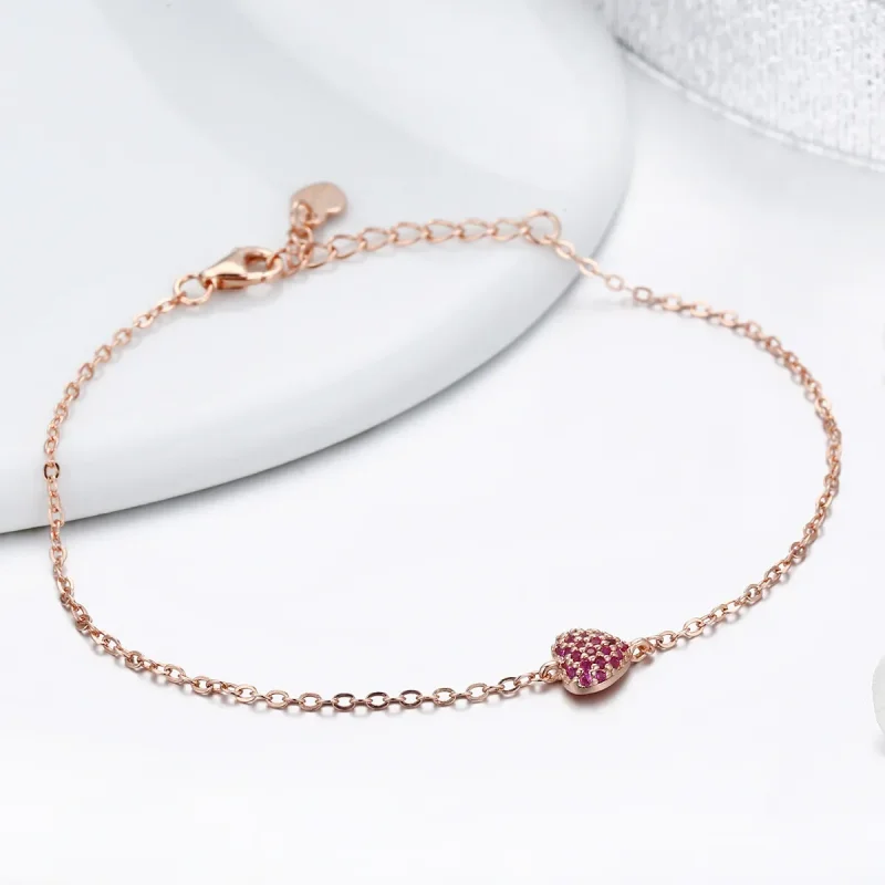 (bilde for) Pandora Style Rose Gold Elegant Heart Chain Armbånd - SCB050 - Vis 5