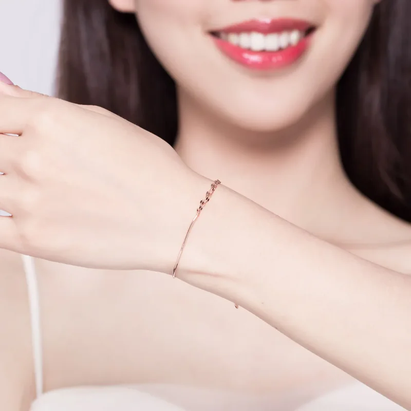 (bilde for) Pandora Style Rose Gold Simple Line Armbånd - SCB149 - Vis 2