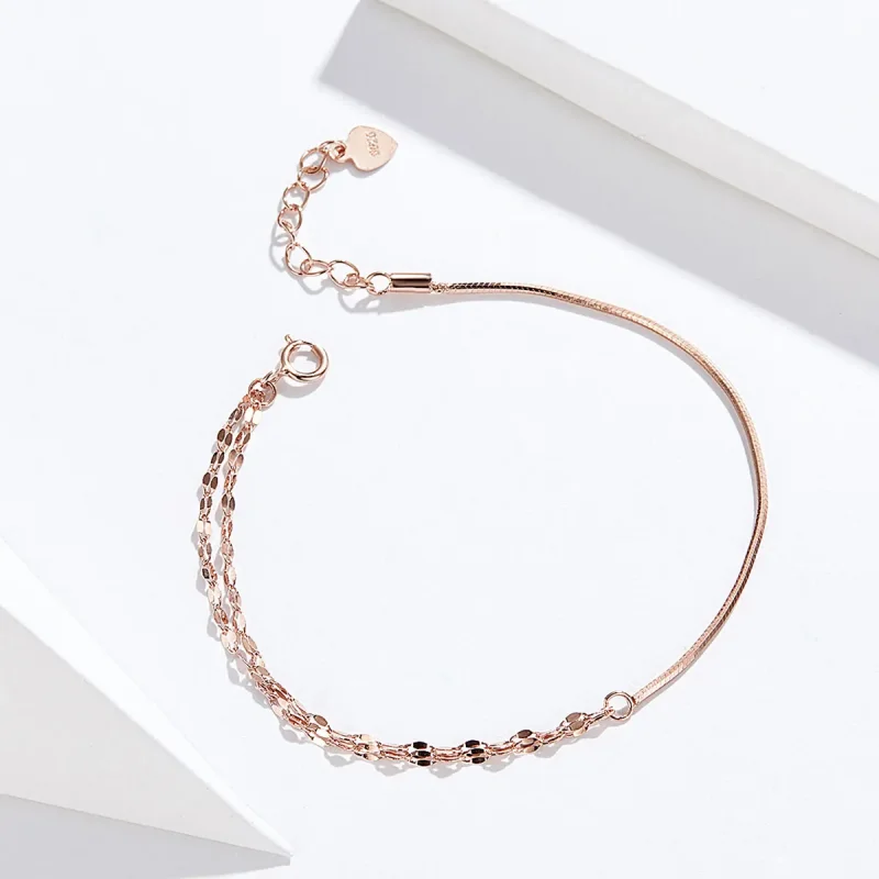 (bilde for) Pandora Style Rose Gold Simple Line Armbånd - SCB149 - Vis 4