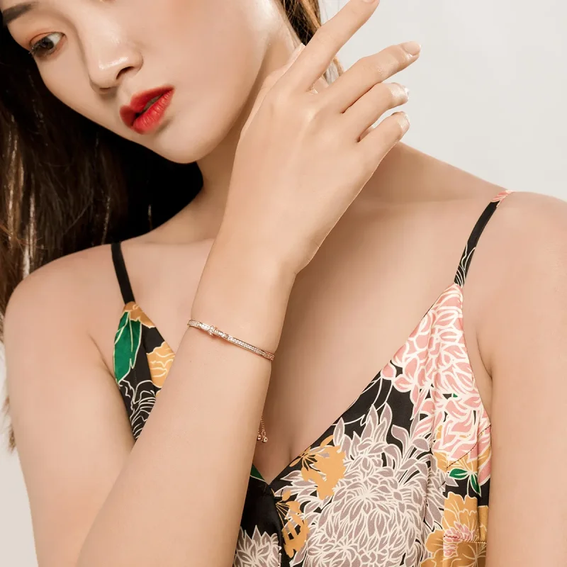 (bilde for) Pandora Style Rose Gold Søt Sløyfelås Slider Bangle - SCB108-C - Vis 2