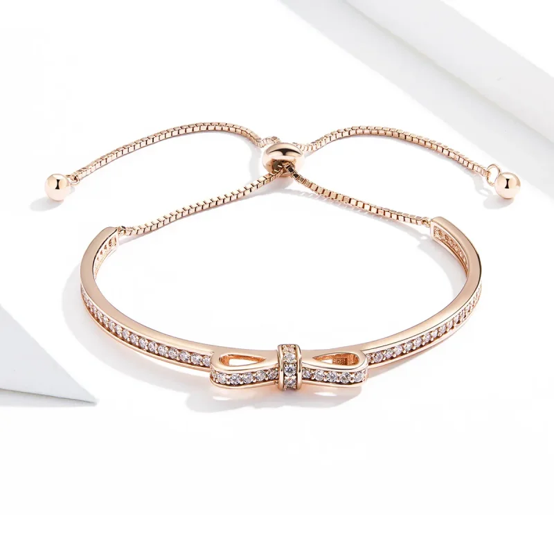 (bilde for) Pandora Style Rose Gold Søt Sløyfelås Slider Bangle - SCB108-C - Vis 3