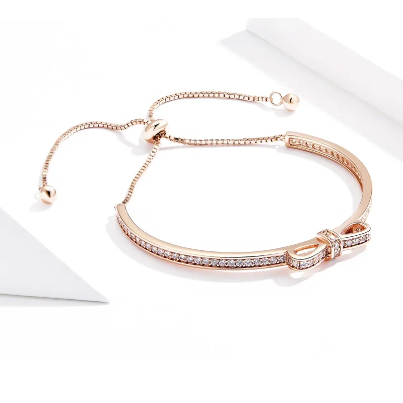 (bilde for) Pandora Style Rose Gold Søt Sløyfelås Slider Bangle - SCB108-C - Vis 4