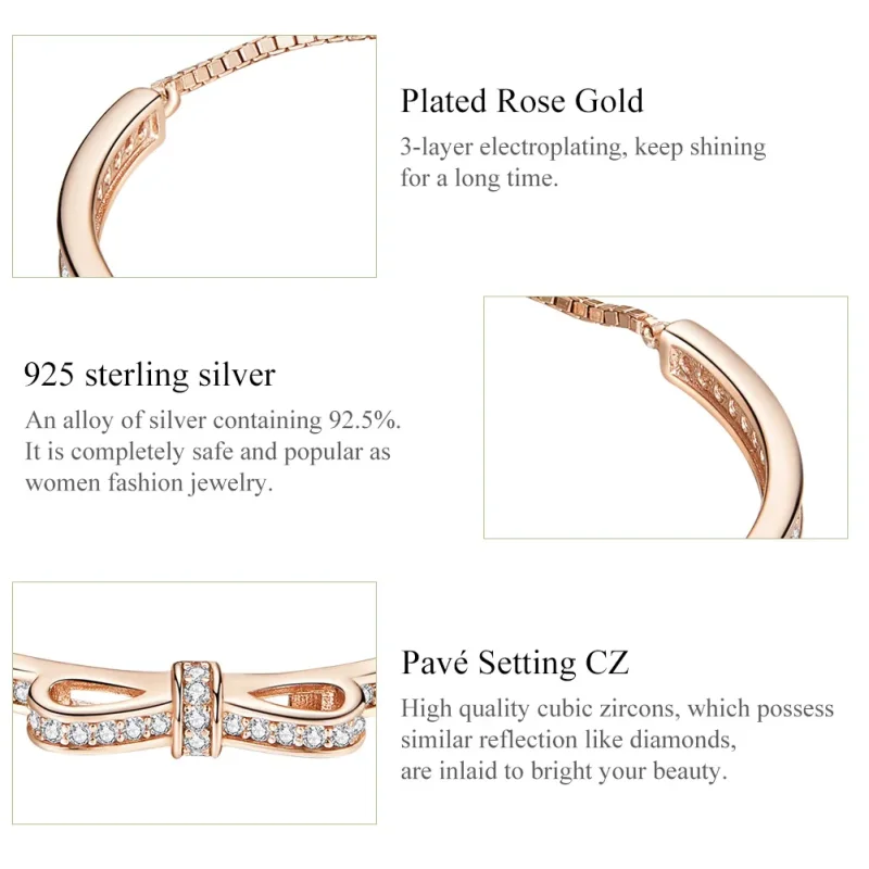 (bilde for) Pandora Style Rose Gold Søt Sløyfelås Slider Bangle - SCB108-C - Vis 6