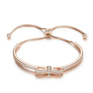 (bilde for) Pandora Style Rose Gold Søt Sløyfelås Slider Bangle - SCB108-C