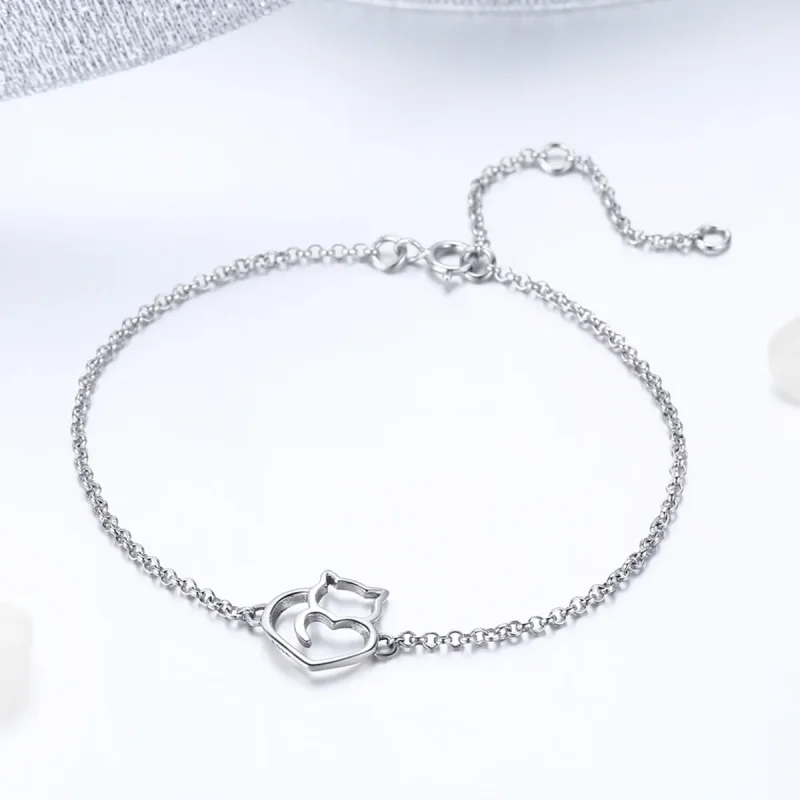 (bilde for) Pandora Style Rose gull og sølv Søt Cat Chain Slider Armbånd - SCB102-C - Vis 3