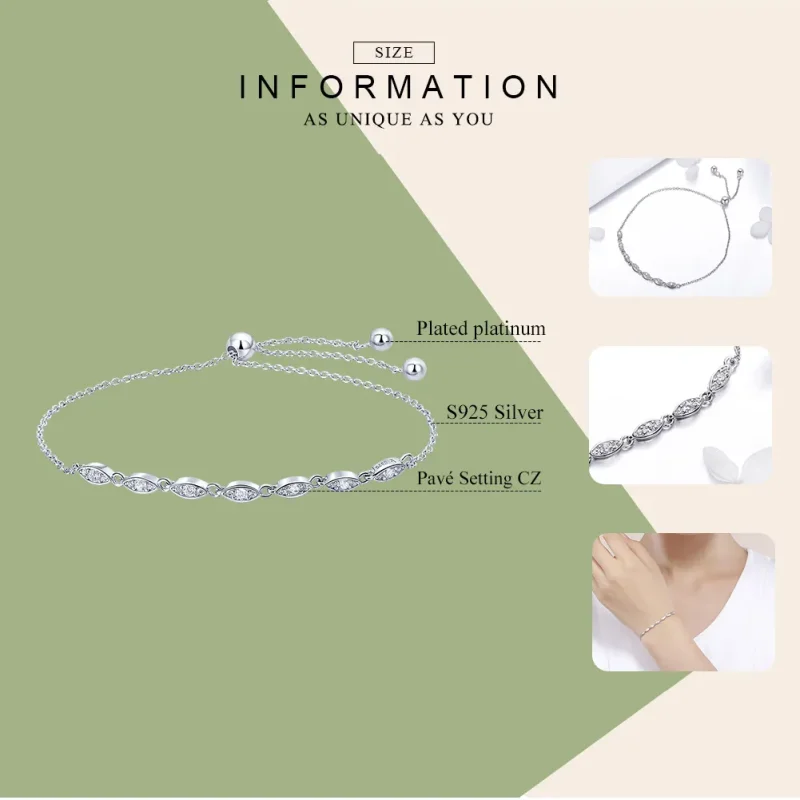 (bilde for) Pandora Style Silver Beauty of Simplicity Chain Slider Armbånd - SCB086 - Vis 5
