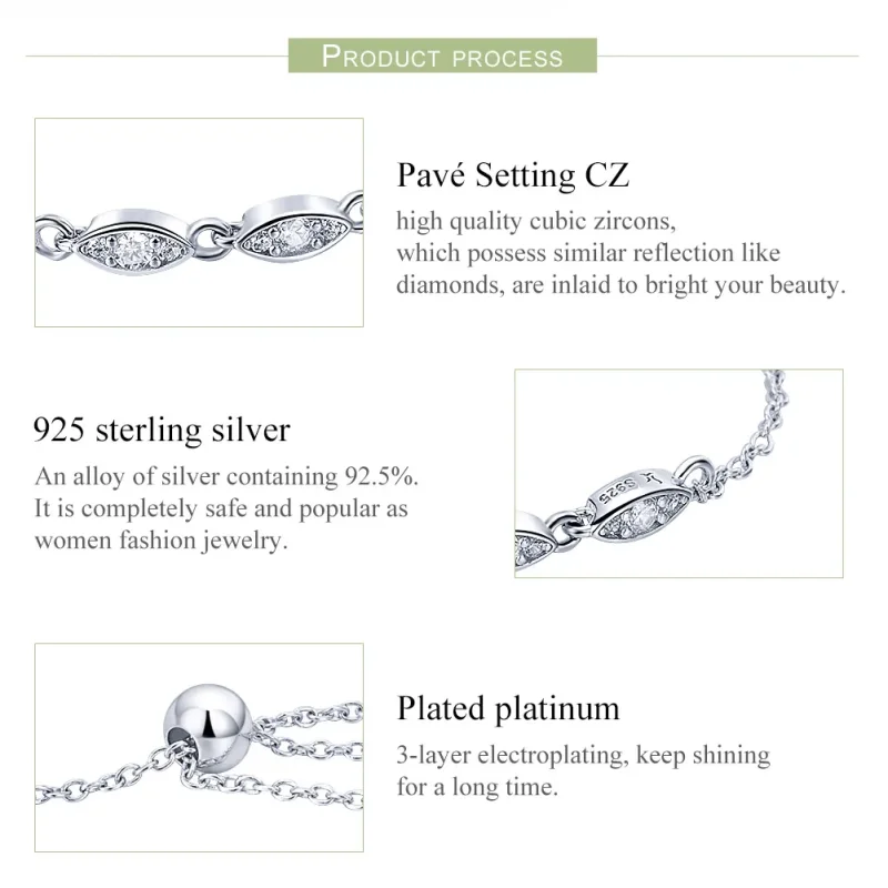(bilde for) Pandora Style Silver Beauty of Simplicity Chain Slider Armbånd - SCB086 - Vis 6