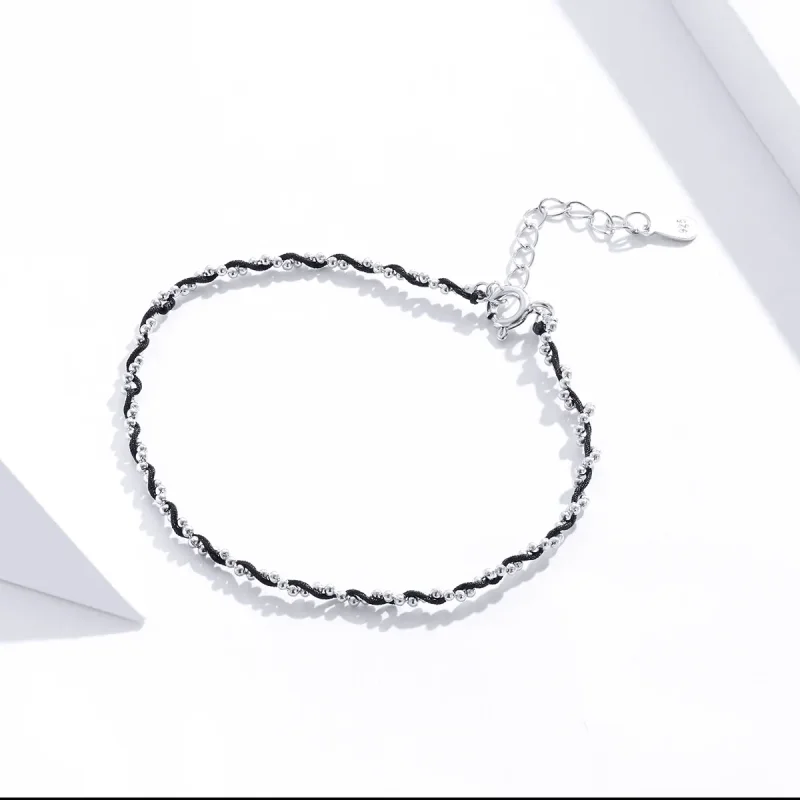 (bilde for) Pandora Style Silver & Black Rope Armbånd - SCB173-Bk - Vis 3