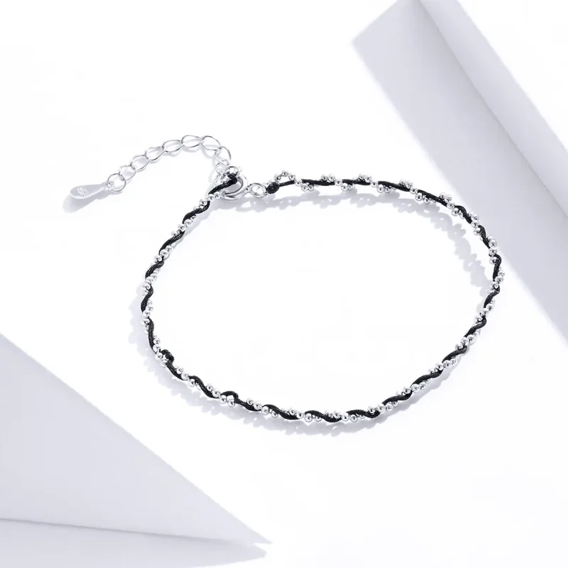 (bilde for) Pandora Style Silver & Black Rope Armbånd - SCB173-Bk - Vis 4