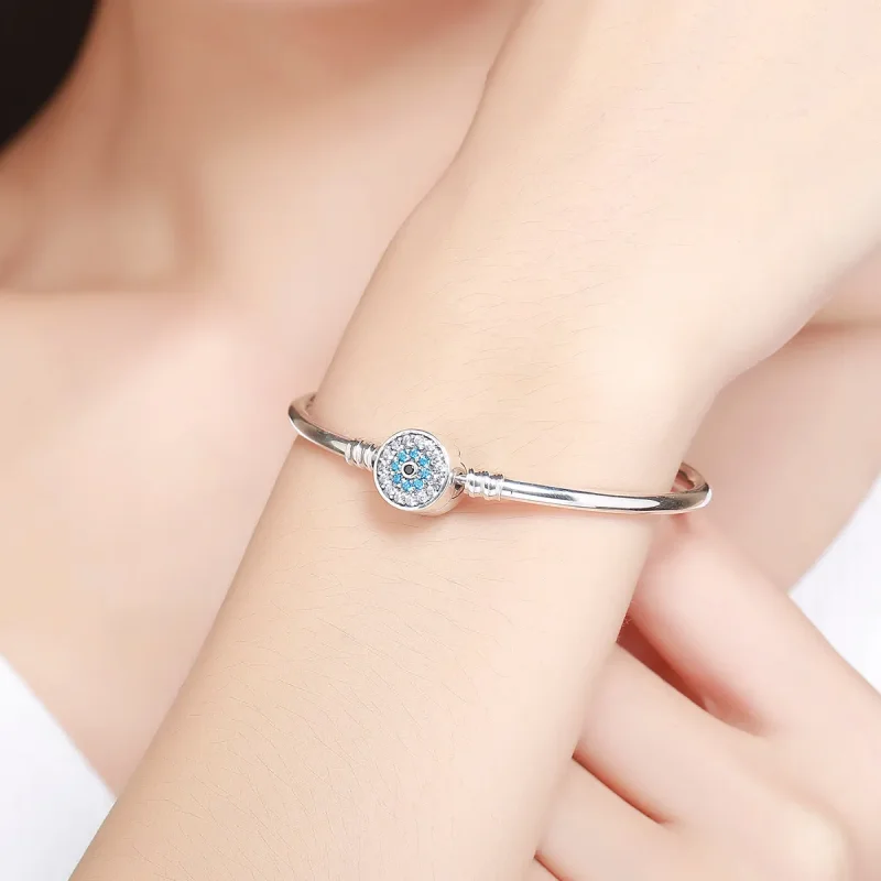 (bilde for) Pandora Style Silver Cubic Zirconia Guardian Eye Bangle - SCB012 - Vis 2