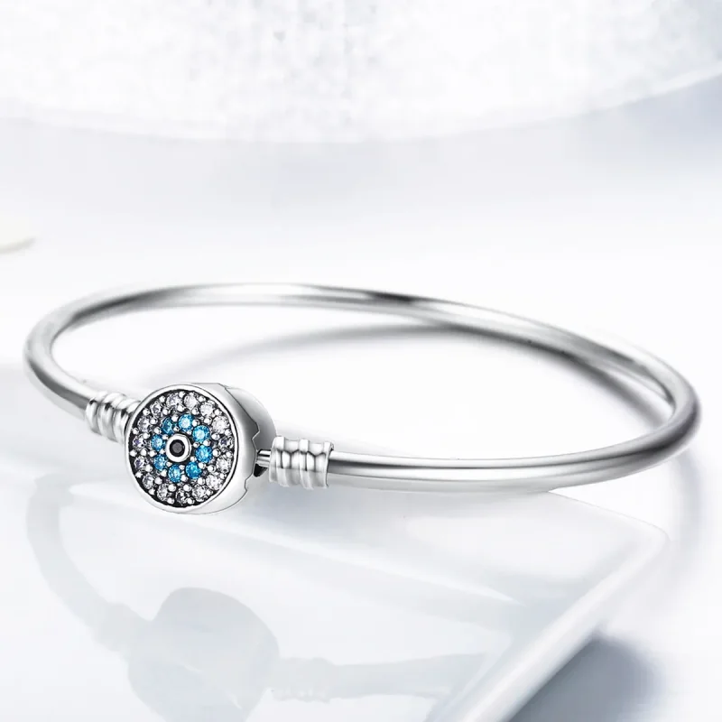 (bilde for) Pandora Style Silver Cubic Zirconia Guardian Eye Bangle - SCB012 - Vis 3