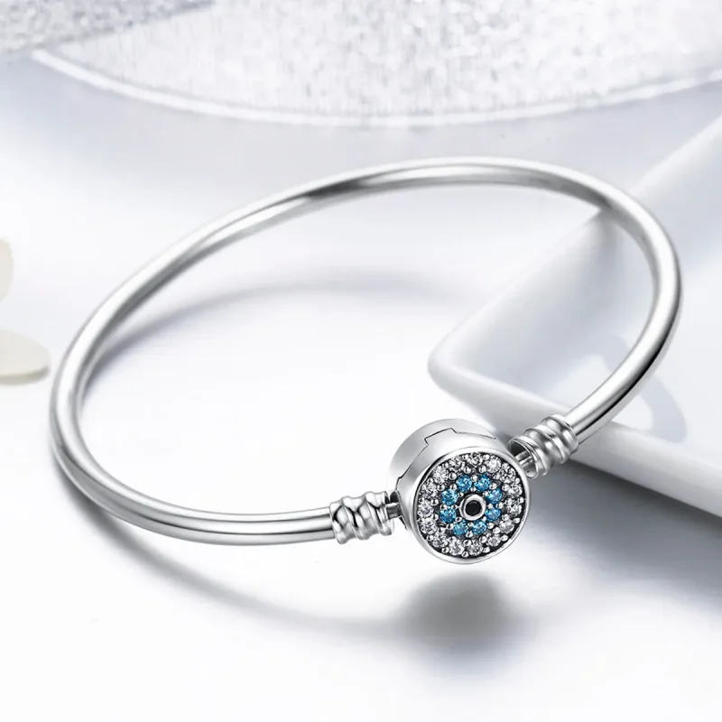 (bilde for) Pandora Style Silver Cubic Zirconia Guardian Eye Bangle - SCB012 - Vis 4