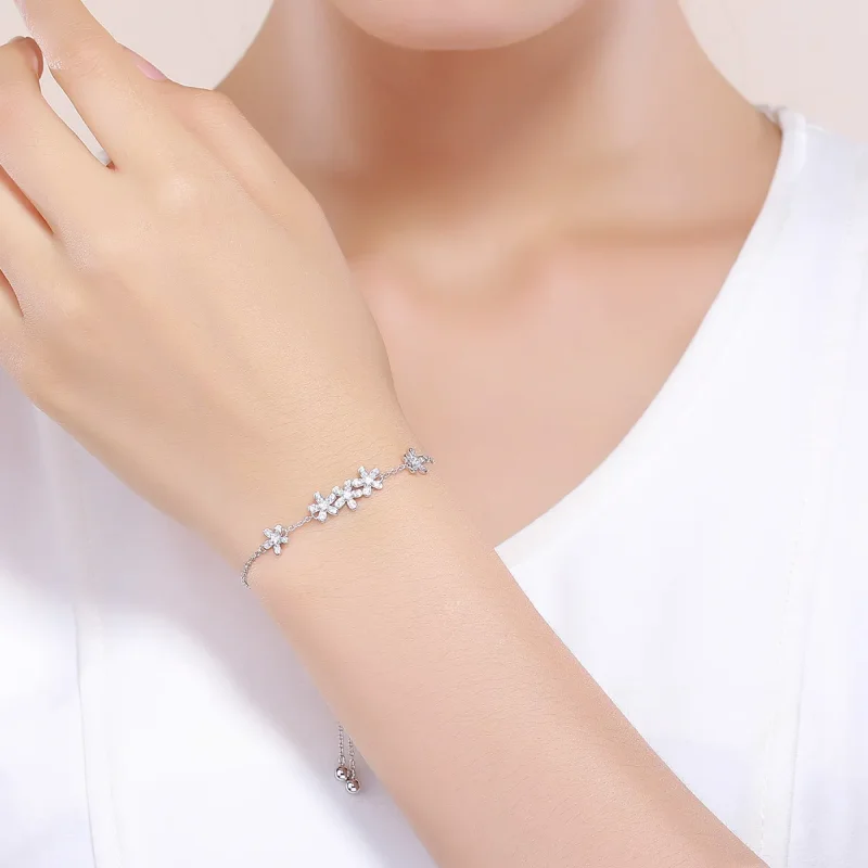 (bilde for) Pandora Style Silver Daisy Chain Slider Armbånd - SCB084 - Vis 2