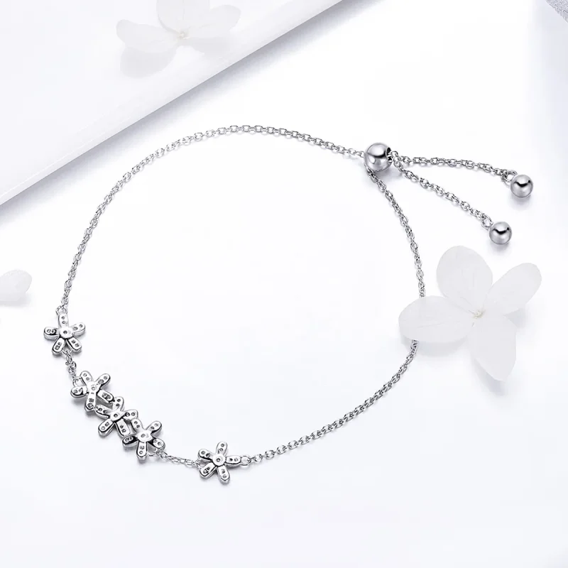 (bilde for) Pandora Style Silver Daisy Chain Slider Armbånd - SCB084 - Vis 3