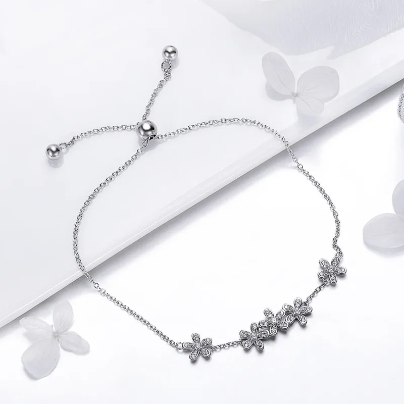 (bilde for) Pandora Style Silver Daisy Chain Slider Armbånd - SCB084 - Vis 4
