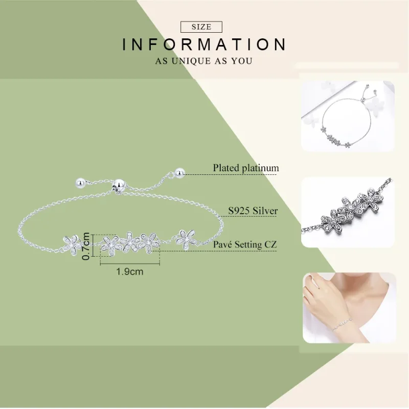 (bilde for) Pandora Style Silver Daisy Chain Slider Armbånd - SCB084 - Vis 5