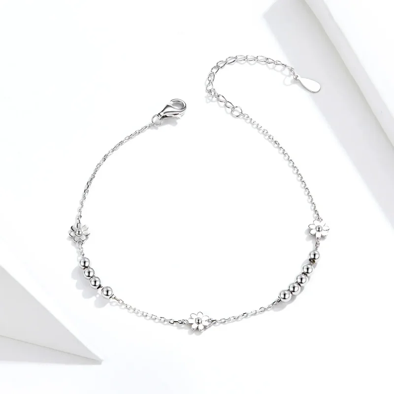 (bilde for) Pandora Style Silver Daisy Flower Chain Slider Armbånd - SCB146 - Vis 3
