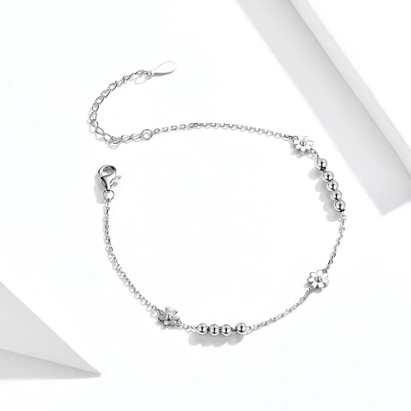 (bilde for) Pandora Style Silver Daisy Flower Chain Slider Armbånd - SCB146 - Vis 4