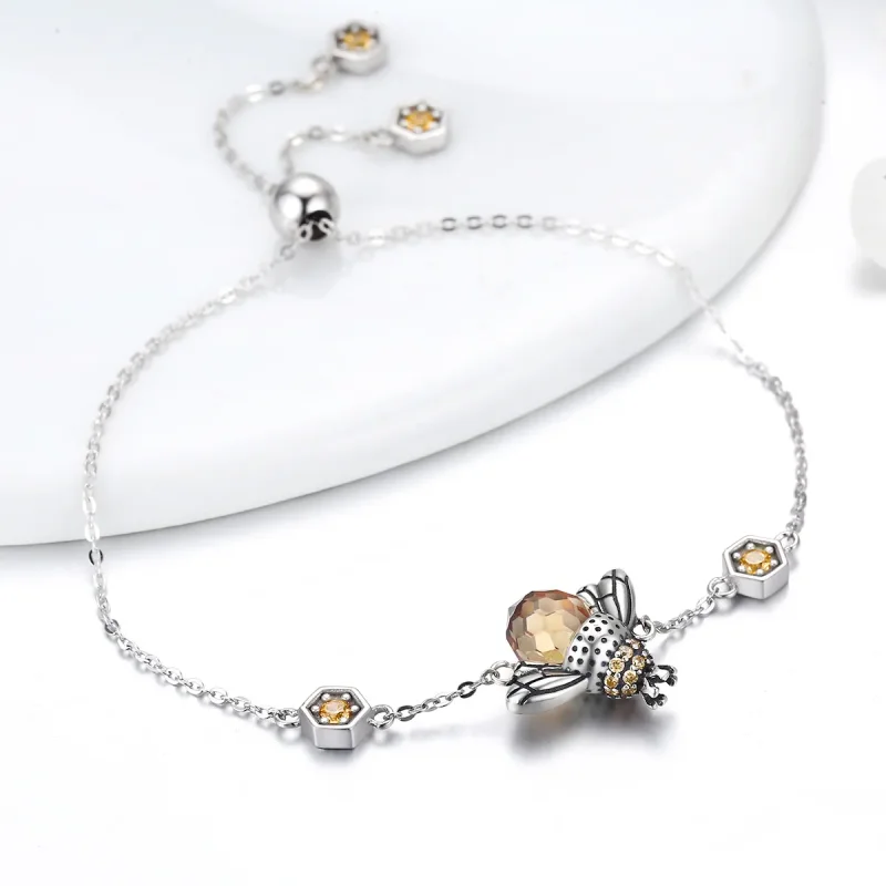 (bilde for) Pandora Style Silver Dancing Bee Slider Armbånd - SCB043 - Vis 5