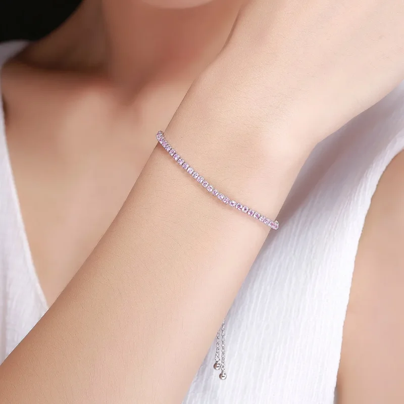 (bilde for) Pandora Style Silver Elegant Accompany Slider Tennis Armbånd - SCB045 - Vis 2