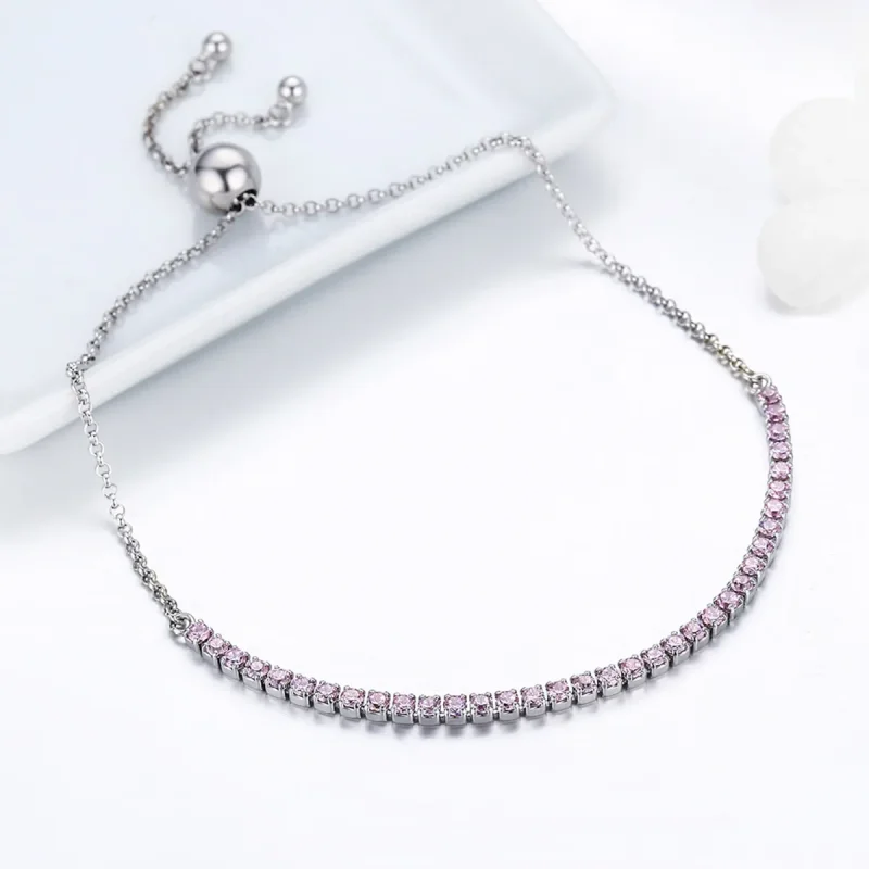 (bilde for) Pandora Style Silver Elegant Accompany Slider Tennis Armbånd - SCB045 - Vis 5