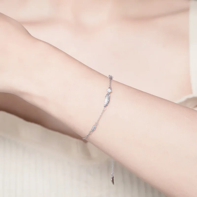 (bilde for) Pandora Style Silver Feather Chain Slider Armbånd - SCB133 - Vis 2