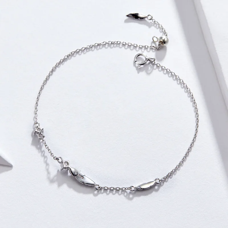 (bilde for) Pandora Style Silver Feather Chain Slider Armbånd - SCB133 - Vis 4