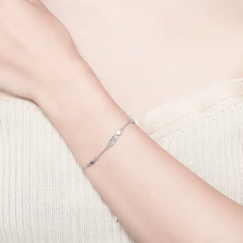 (bilde for) Pandora Style Silver Feather Chain Slider Armbånd - SCB133 - Vis 6