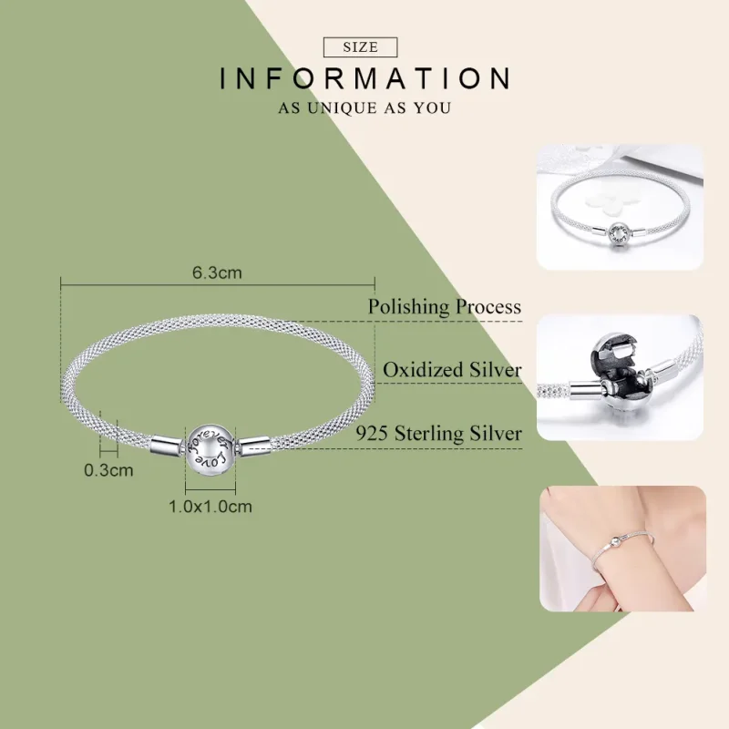 (bilde for) Pandora Style Silver Forever Love Mesh-armbånd - SCB105 - Vis 6