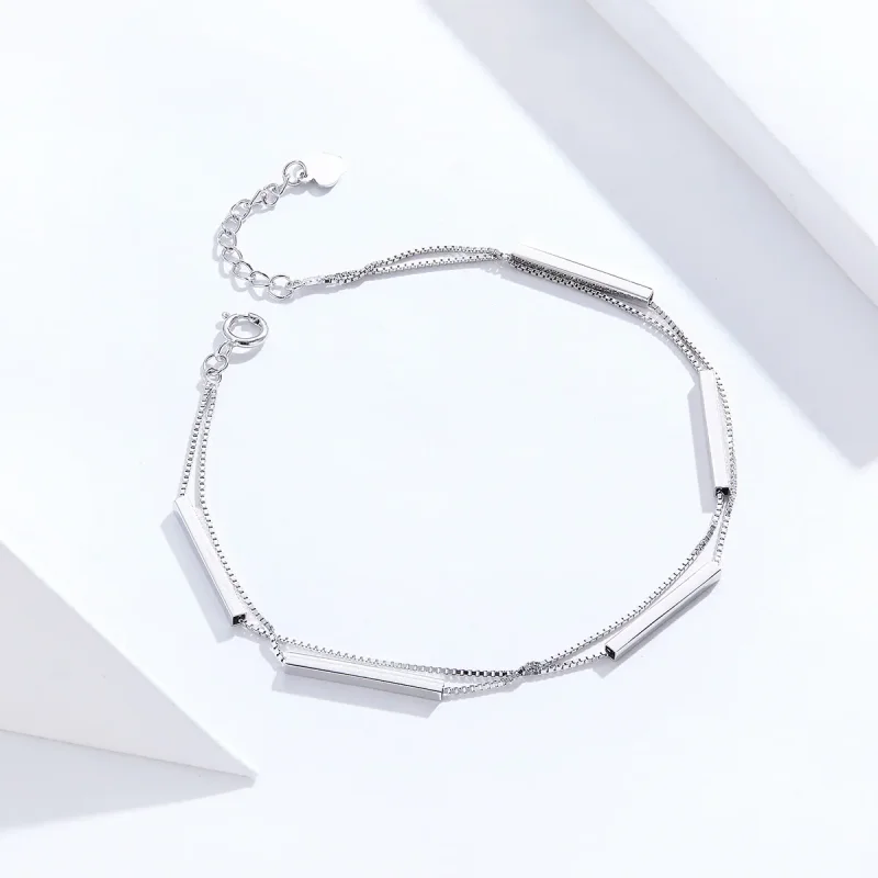 (bilde for) Pandora Style Silver Geometry Chain Slider Armbånd - SCB170 - Vis 3