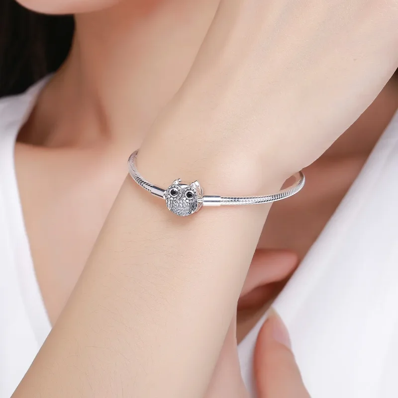 (bilde for) Pandora Style Silver Graduation Cute Owl Chain Armbånd - SCB067 - Vis 2