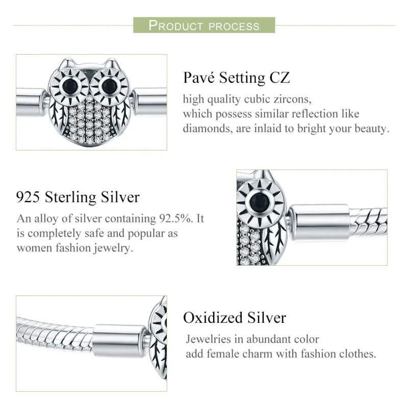 (bilde for) Pandora Style Silver Graduation Cute Owl Chain Armbånd - SCB067 - Vis 3