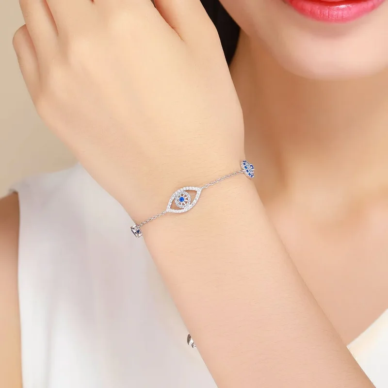 (bilde for) Pandora Style Silver Guardian Eye Chain Slider Armbånd - SCB089 - Vis 2