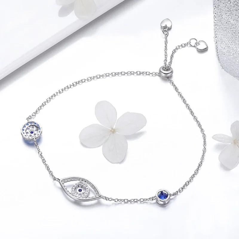(bilde for) Pandora Style Silver Guardian Eye Chain Slider Armbånd - SCB089 - Vis 3