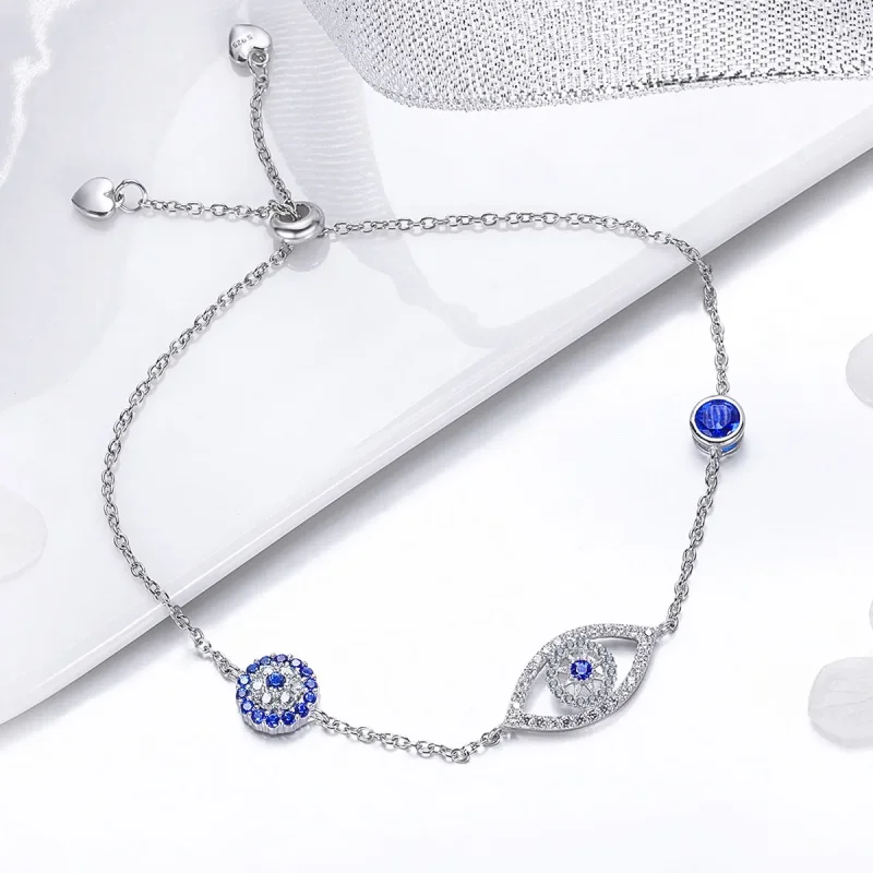 (bilde for) Pandora Style Silver Guardian Eye Chain Slider Armbånd - SCB089 - Vis 4