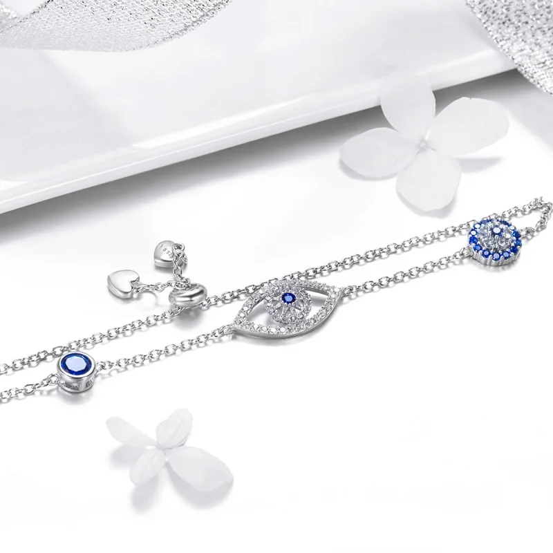 (bilde for) Pandora Style Silver Guardian Eye Chain Slider Armbånd - SCB089 - Vis 5