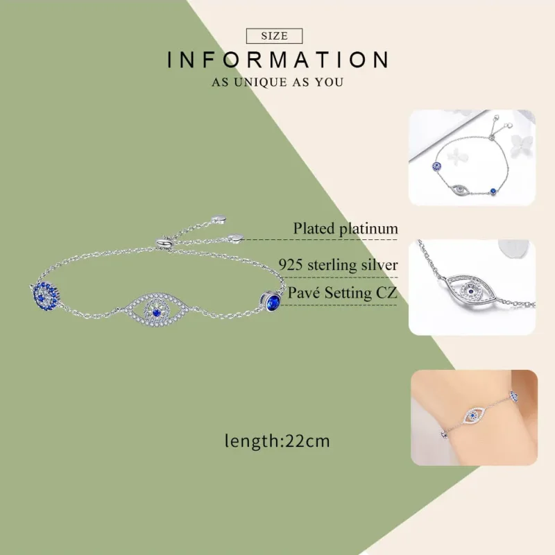 (bilde for) Pandora Style Silver Guardian Eye Chain Slider Armbånd - SCB089 - Vis 6