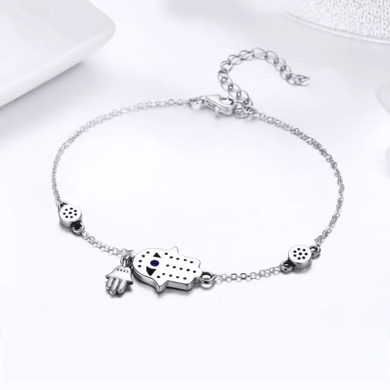 (bilde for) Pandora Style Silver Hand of Fatima Chain Slider Armbånd - SCB079 - Vis 4