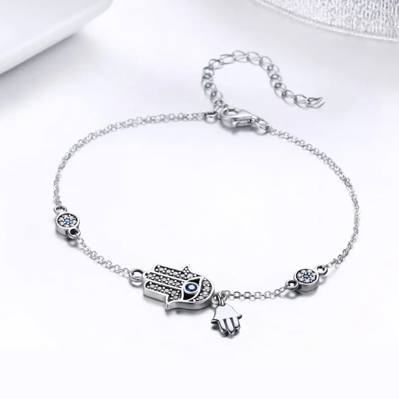 (bilde for) Pandora Style Silver Hand of Fatima Chain Slider Armbånd - SCB079 - Vis 6