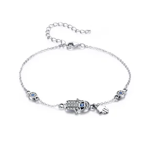 (bilde for) Pandora Style Silver Hand of Fatima Chain Slider Armbånd - SCB079