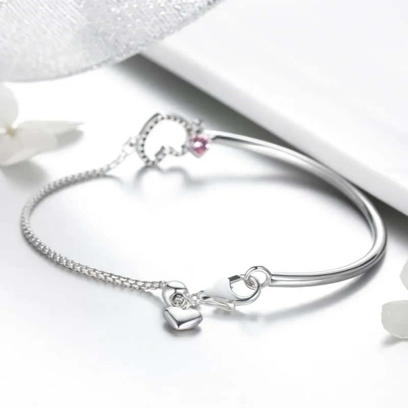 (bilde for) Pandora Style Silver Heart of Lady Cubic Zirconia armring - SCB117 - Vis 3