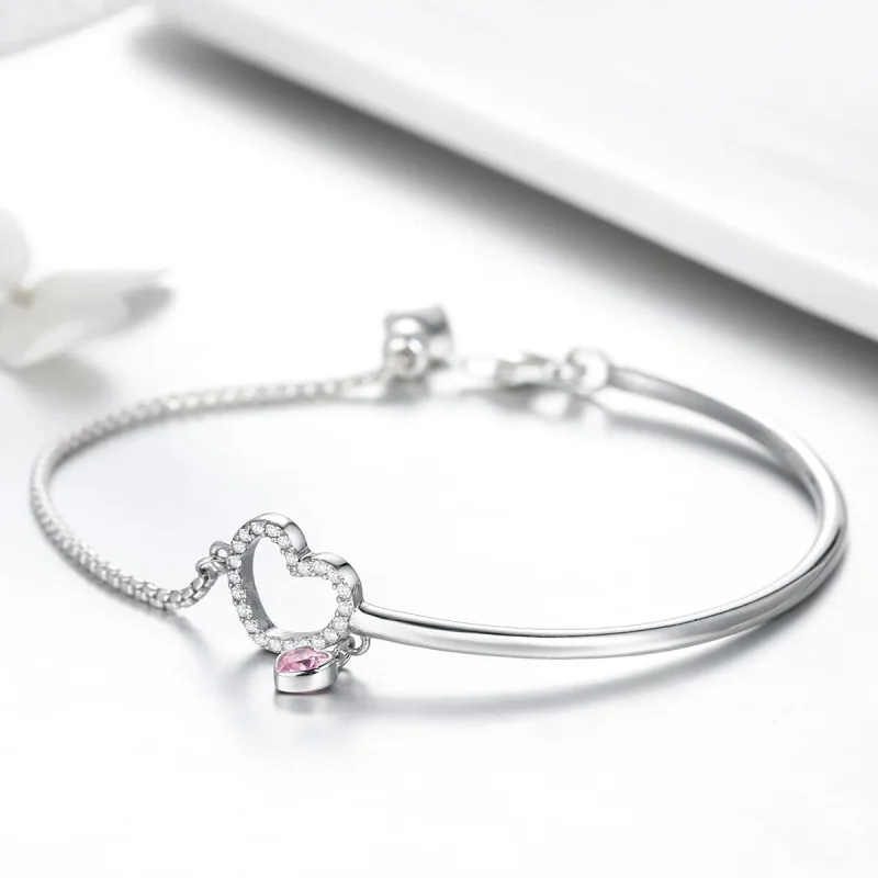 (bilde for) Pandora Style Silver Heart of Lady Cubic Zirconia armring - SCB117 - Vis 4