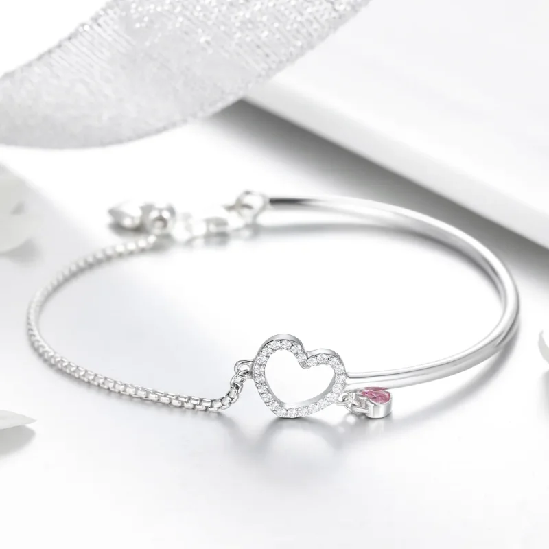 (bilde for) Pandora Style Silver Heart of Lady Cubic Zirconia armring - SCB117 - Vis 5